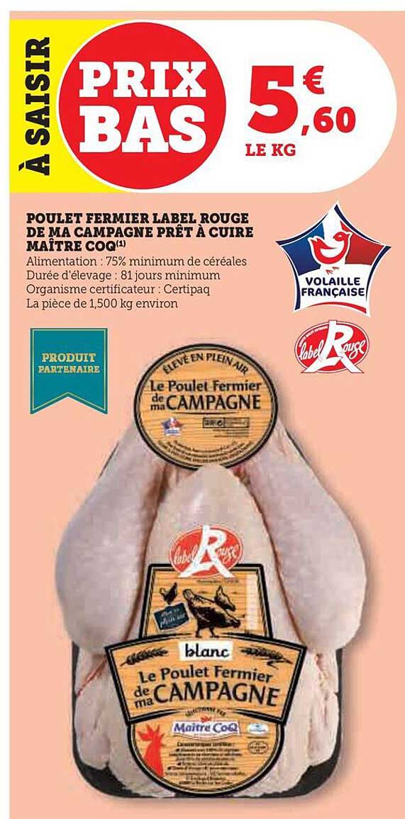 poulet fermier label rouge de la campagne prêt à cuire maitre coq