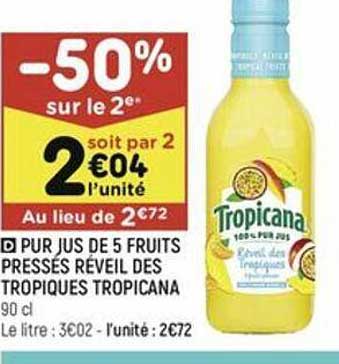 pur jus de 5 fruits pressés réveil des tropiques tropicana