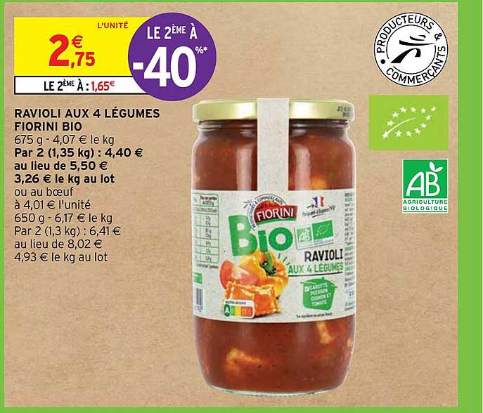 Ravioli Aux 4 Légumes Fiorini Bio