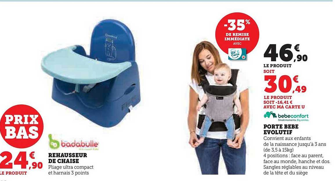rehausseur de chaise badabulle, porte bébé évolutif bébé confort