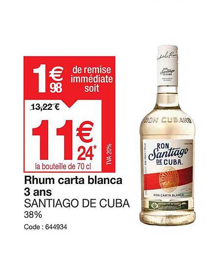 Rhum Carta Blanca 3 Ans Santiago De Cuba