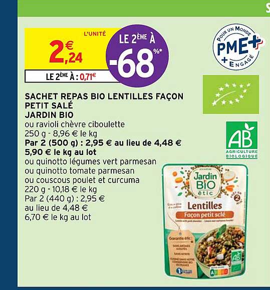 sachet repas bio lentilles façon petit salé jardin bio