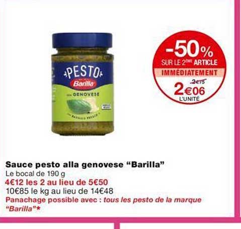 sauce pesto alla genovese "barilla" -50% sur le 2ème article
