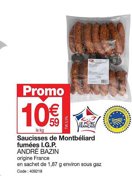 saucisses de montbéliard fumées i.g.p. andré bazin