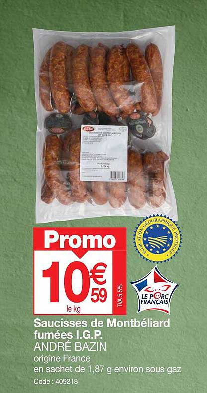saucisses de montbéliard fumées i.g.p. andré bazin