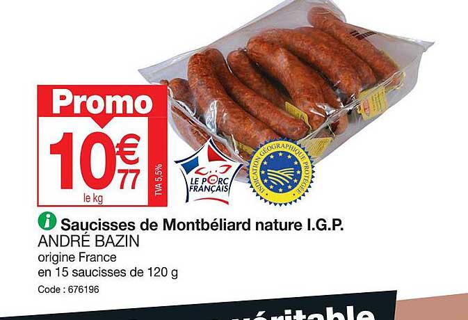 saucisses de montbéliard nature i.g.p. andré bazin