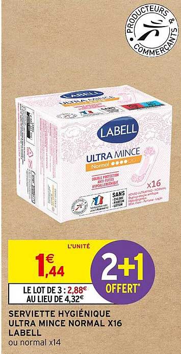 serviette hygiénique ultra mince normal x16 labell