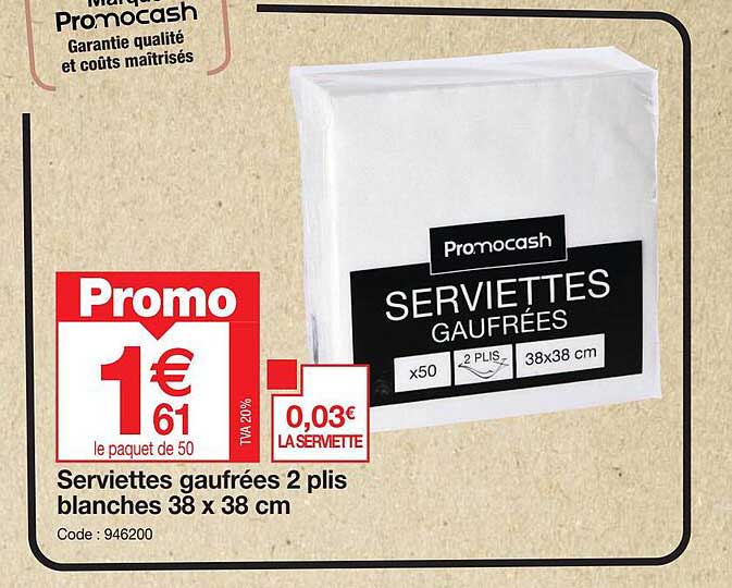 serviettes gaufrées 2 plis blanches 38x38 cm