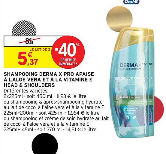 shampooing derma x pro apaise à l'aloé vera et à la vitamine e head & shoulders