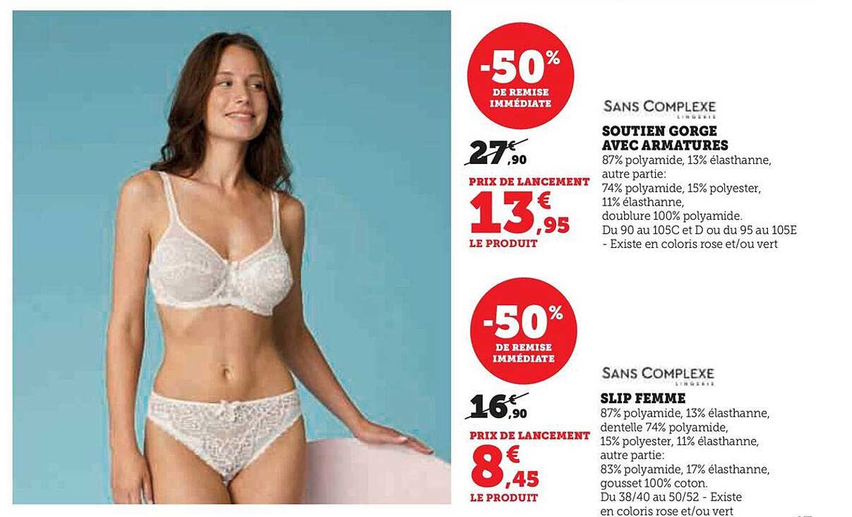 soutien gorge avec armatures sans complexe, slip femme sans complexe