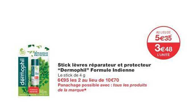 stick lèvres réparateur et protecteur "dermophil" formule indienne