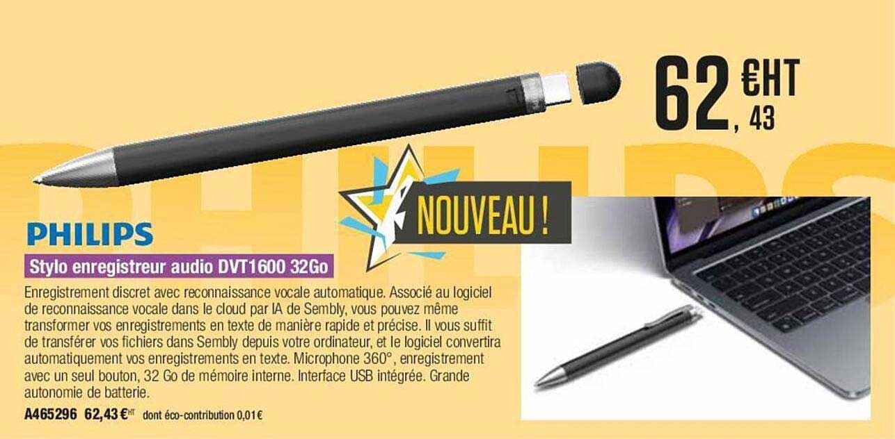 stylo enregisteur audio dvt1600 32go philips