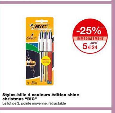 stylos-bille 4 couleurs édition shine christmas "bic"