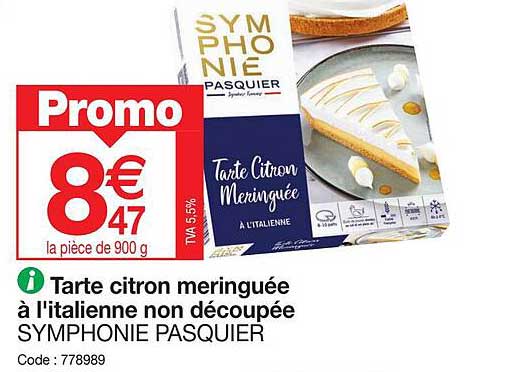 tarte citron meringuée à l'italienne non découpée symphonie pasquier