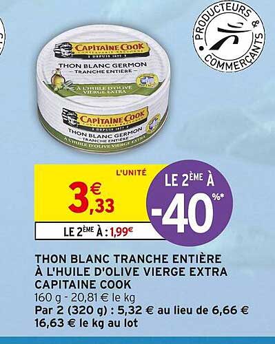thon blanc tranche entière à l'huile d'olive vierge extra capitaine cook