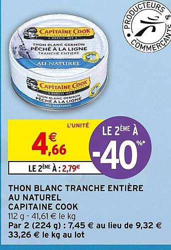 thon blanc tranche entière au naturel capitaine cook