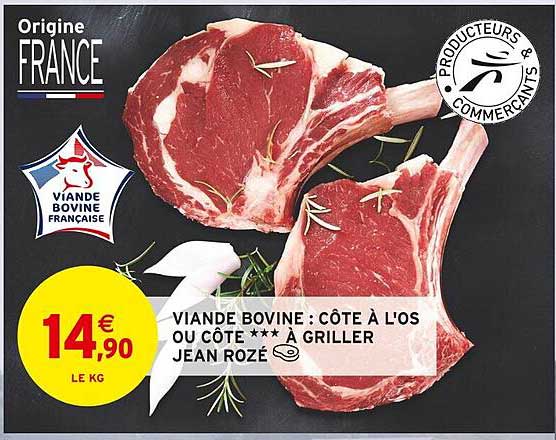 viande bovine : côte à l'os ou côte*** à griller jean rozé