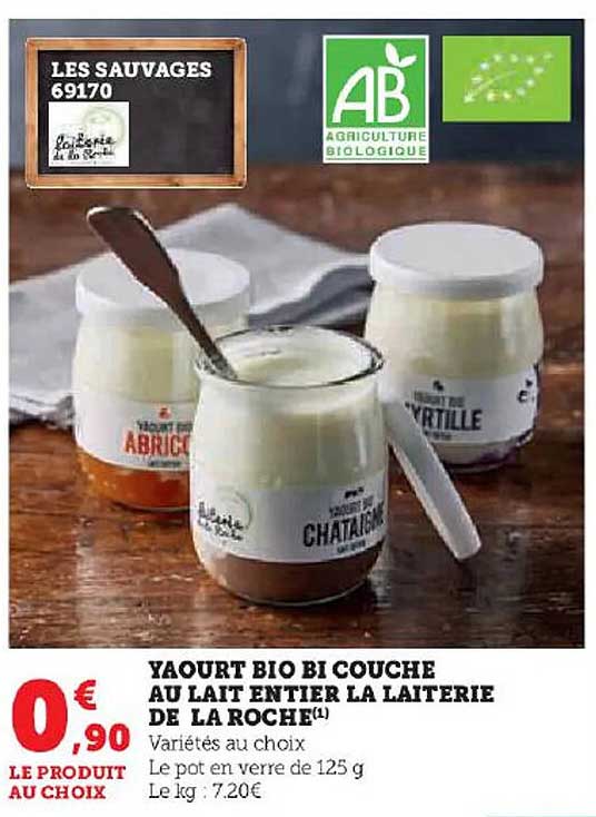 yaourt bio bi couche au lait entier la laiterie de la roche