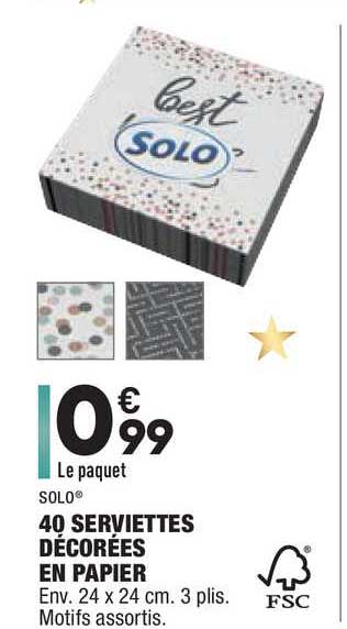 40 serviettes décorées en papier solo