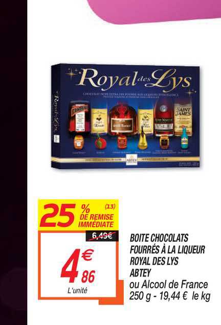 boite chocolats fourrés à la liqueur royal des lys abtey 25% de remise immédiate