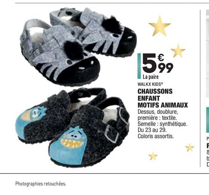 chaussons enfant motifs animaux walk x kids