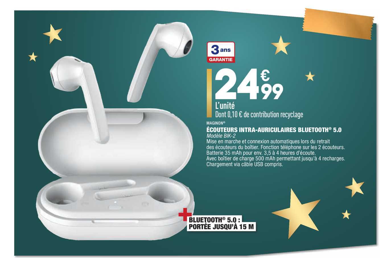 écouteurs intra auriculaires bluetooth 5.0 maginon