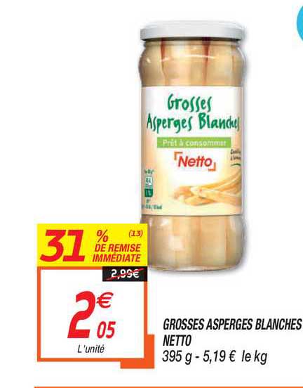 grosses asperges blanches 31% de remise immédiate