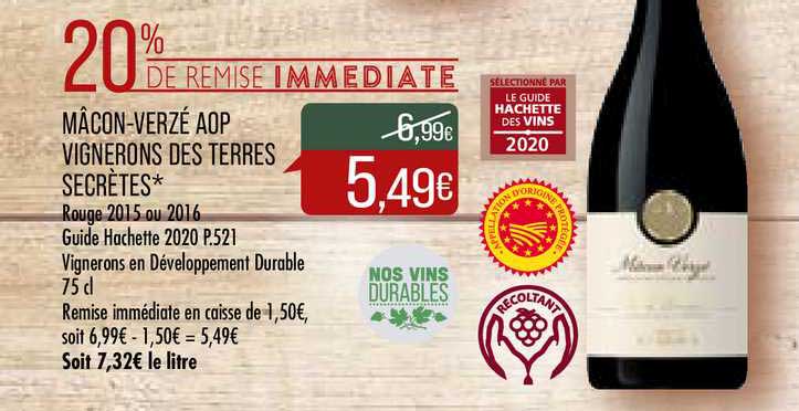 mâcon verzé aop vignerons des terres secrètes 20% de remise immédiate