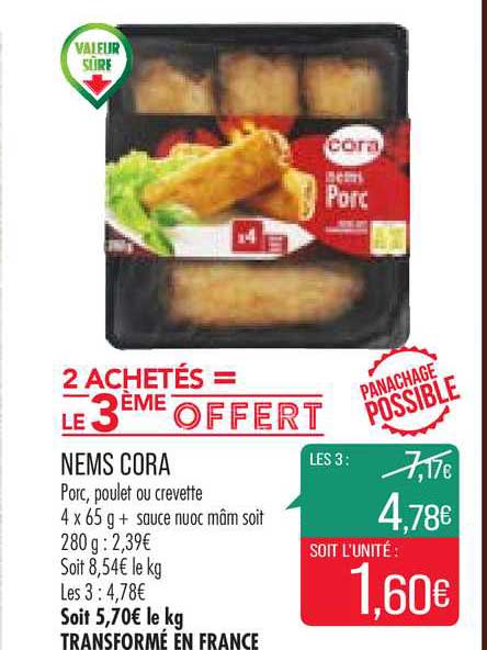 nems cora 2 achetés = le 3ème offert