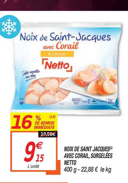 noix de saint jacques avec corail surgelées 16% de remise immédiate