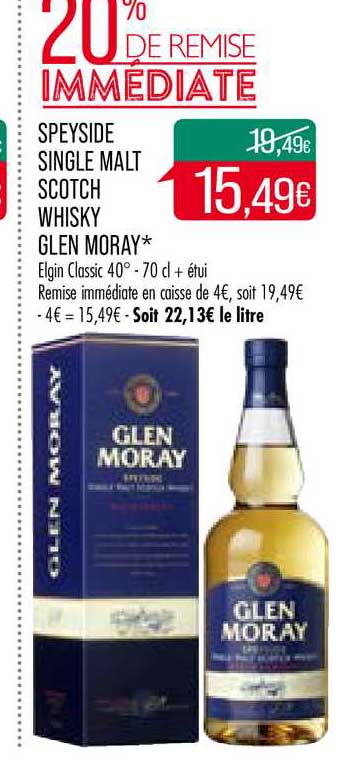 speyside single malt scotch whisky glen moray 20% de remise immédiate