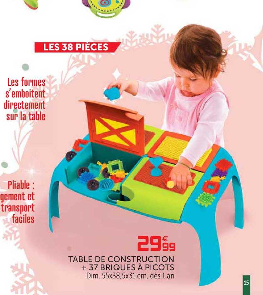 table de construction + 37 briques à picots