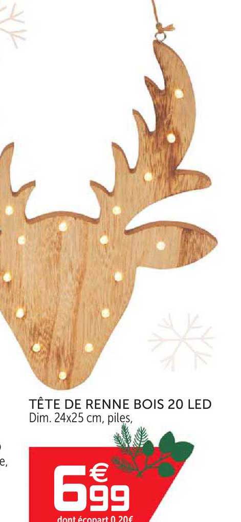 tête de renne bois 20 led