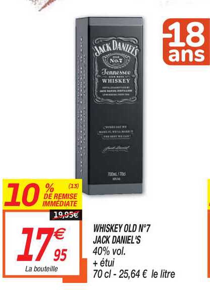 Whiskey Old N°7 Jack Daniel's 10% De Remise Immédiate