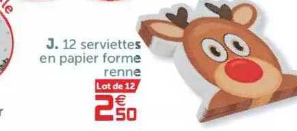 12 serviettes en papier forme renne