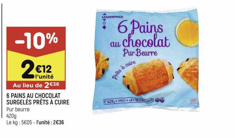 6 pains au chocolat surgelés prêts à cuire