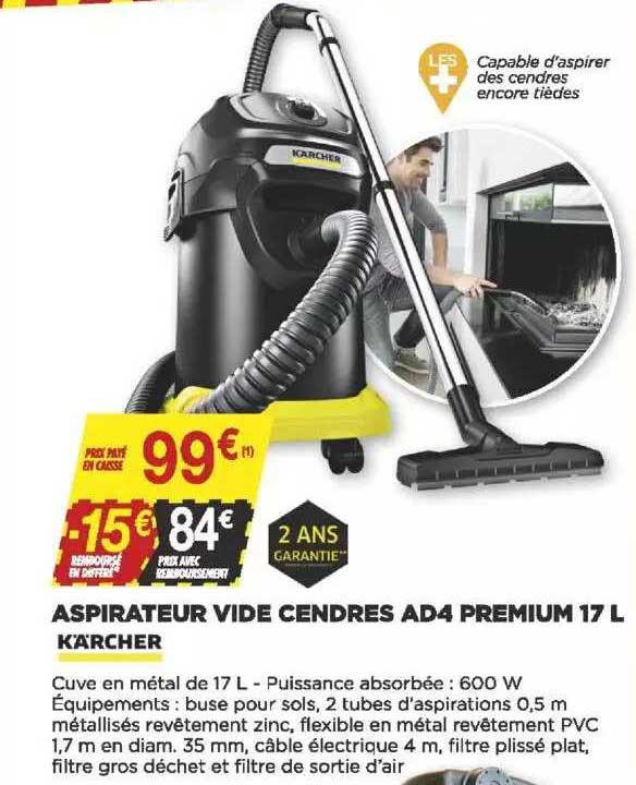 aspirateur vide cendres ad4 premium 17l kärcher