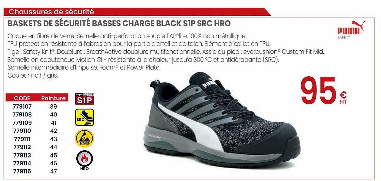 baskets de sécurité basses charge black s1p src hro puma