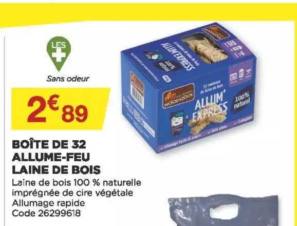 boîte de 32 allume-feu laine de bois