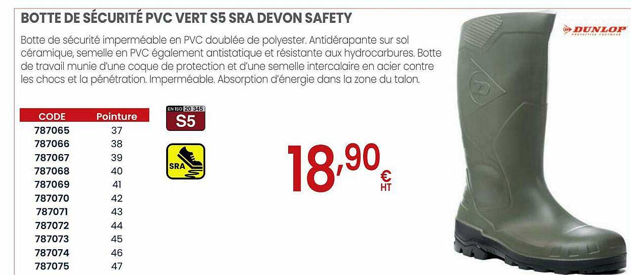 botte de sécurité pvc vert s5 sra devon safety