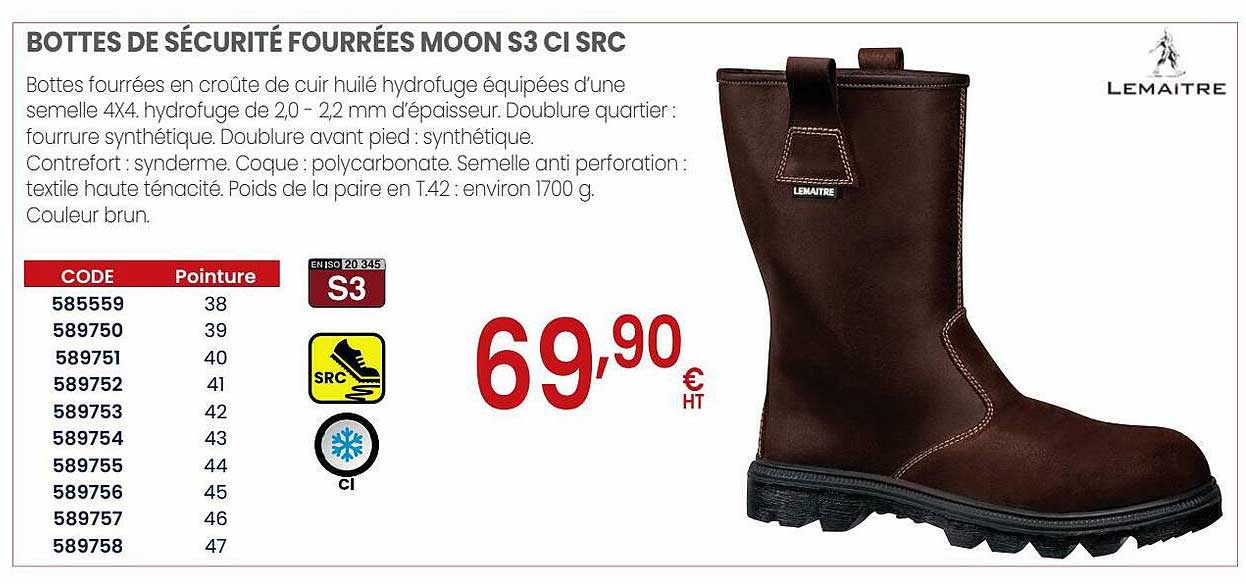 bottes de sécurité fourrées moon s3 ci src lemaître