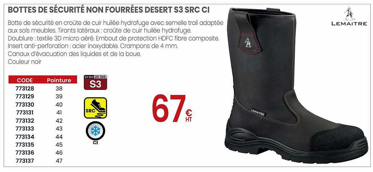 bottes de sécurité non fourrées desert s3 src ci lemaître