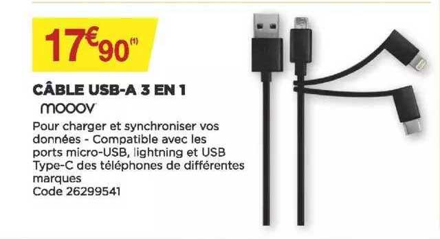 câble usb-a 3 en 1 mooov