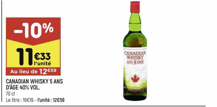 canadian whisky 5 ans d'âge 40% vol.