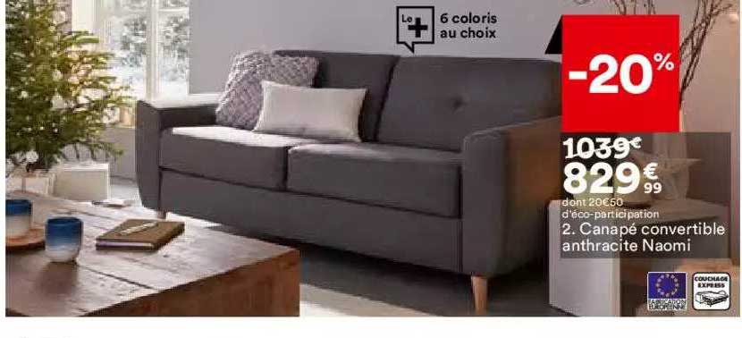 canapé convertible anthracite naomi