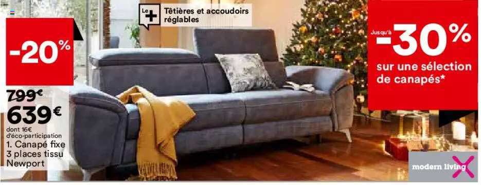 canapé fixe 3 places tissu newport modern living