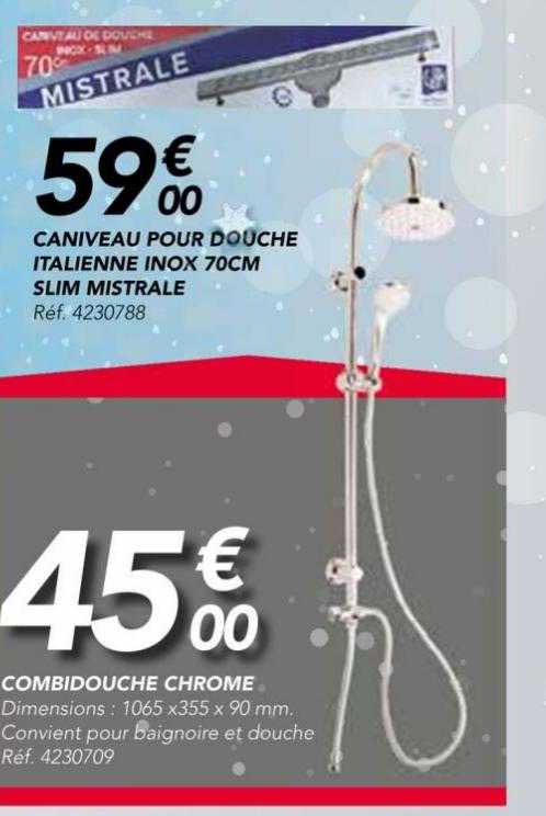 caniveau our douche italienne inox 70 cm slim mistrale, combidouche chrome