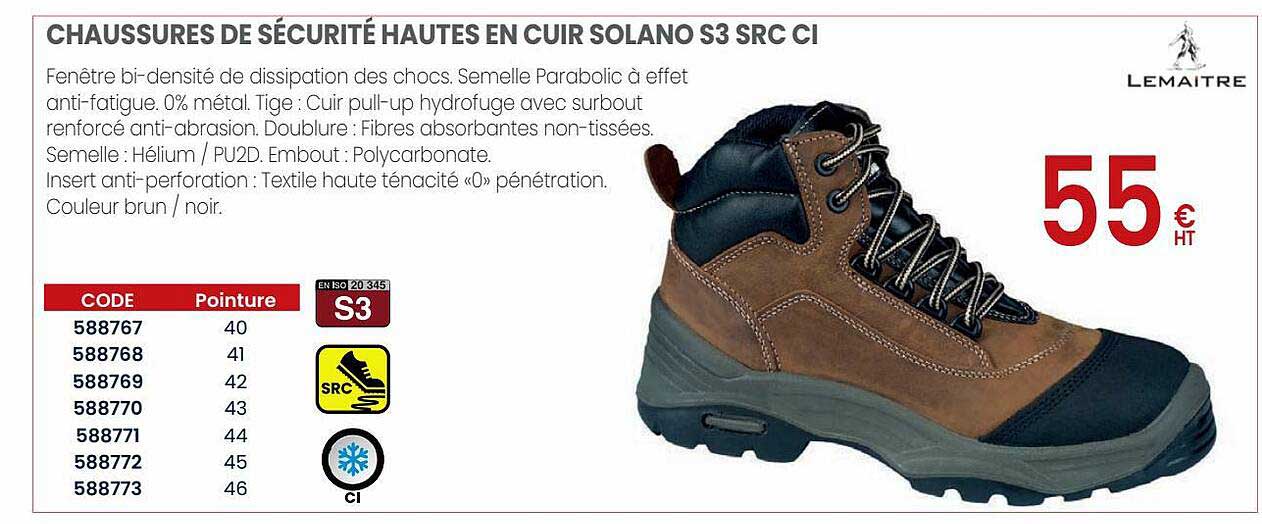 chaussures de sécurité hautes en cuir solano s3 src ci