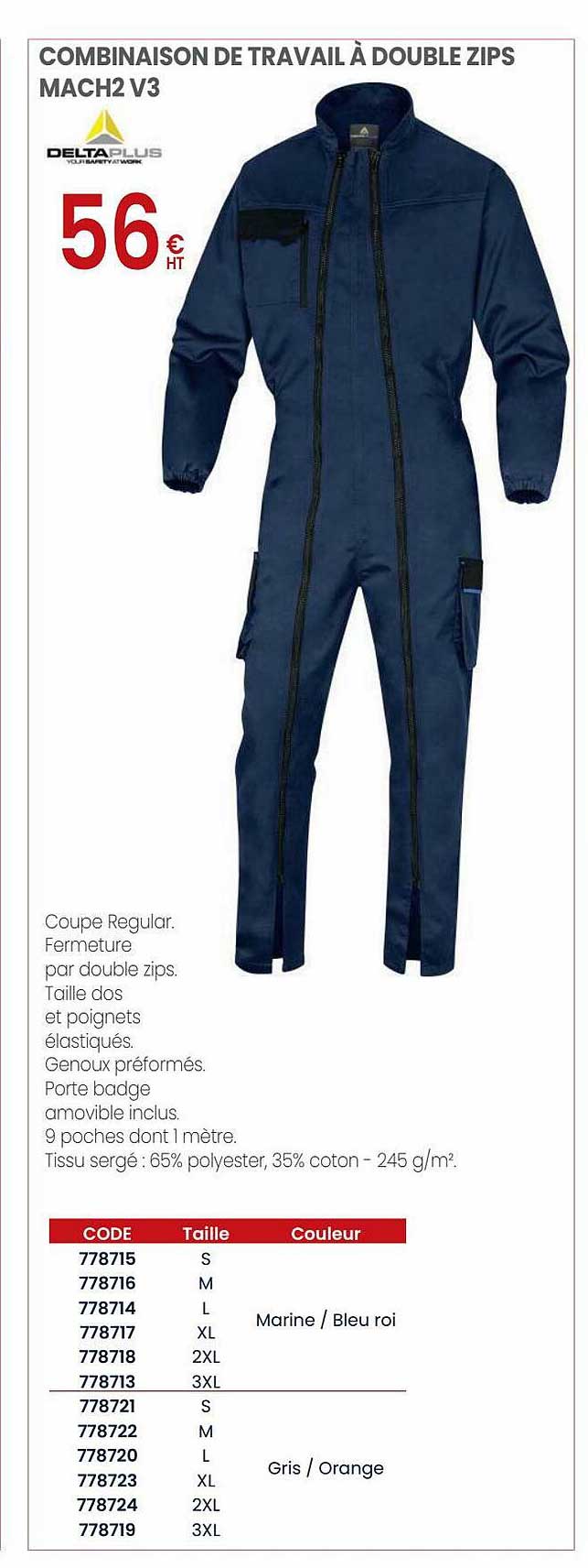 Combinaison De Travail à Double Zips Mach2 V3