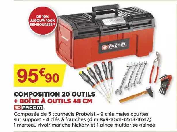 composition 20 outils + boîte à outils 48 cm facon